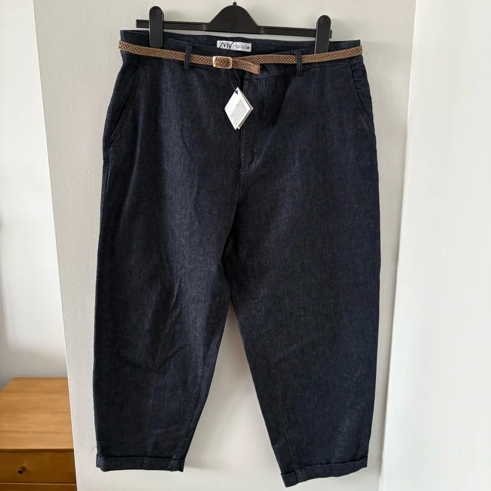 Zara Z1975 Braided‎ Belt Chino Denim Pants Size US 14 NWT